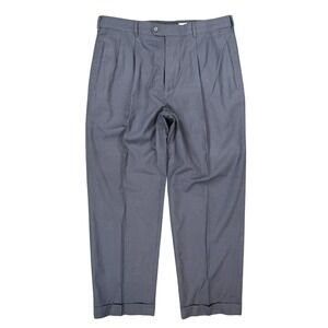 Perry Ellis America Dress Pants Mens 38x30 Gray Polyester Rayon Pleated Cuffed